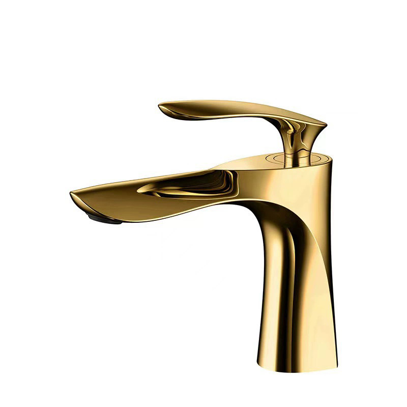 Luxury Gold Basin Faucets Bathroom Sink Mixer Hot & Cold Single Handle Deck Mounted Lavatory Crane