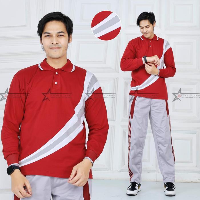 Setelan Baju Olahraga Senam Pria Lengan Panjang / Seragam Kaos Olahraga Senam / Set Baju Senam pria
