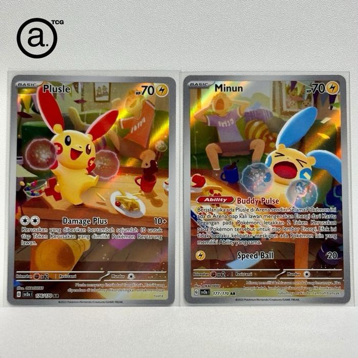 Plusle AR (176/170) & Minun AR (177/170) Pokemon Indonesia ~ Kilau Hitam SV3s