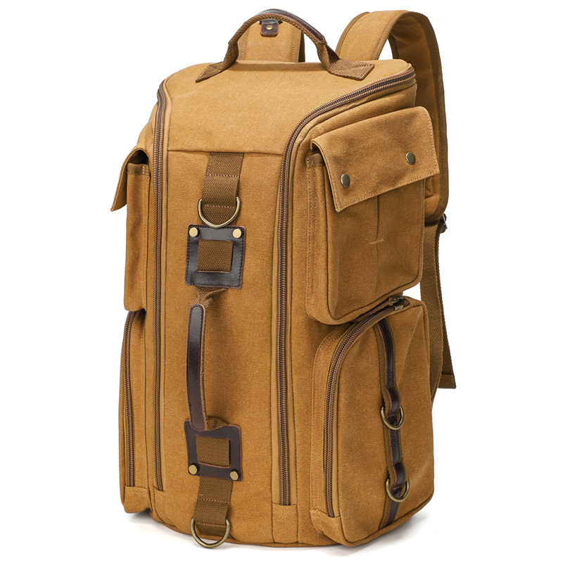 Vintage Leather Man16 inch Laptop Backpack Waxed Canvas Shoulder Rucksack Carry-On Travel Backpack