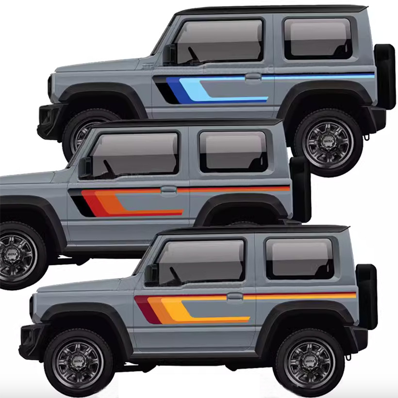 Waistline Sticker Retro Colorful Body Decal Orange Blue Gray Precut Graphics Wrap Overlay Film