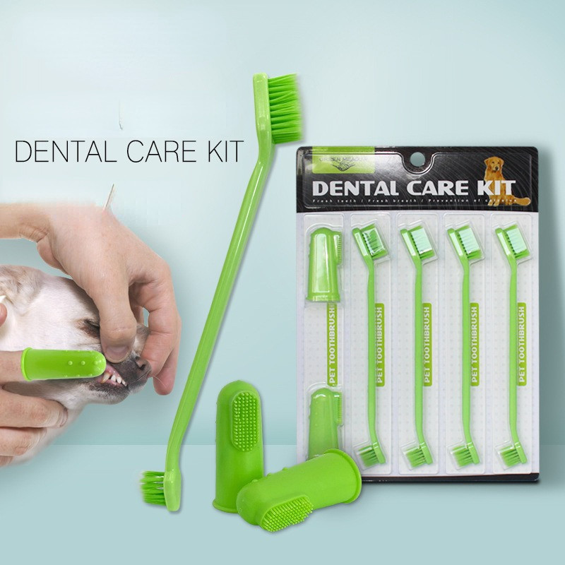Pet supplies Dog toothbrush set Finger toothbrush Double headed pet cat toothbrush Dog mouth cleanin