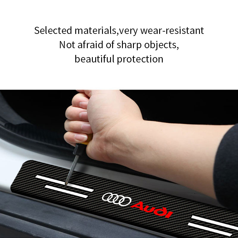 4pcs Carbon Fiber Car Emblem Welcome Pedal Protect Strip Sticker for Audi A3 8P A6 C5 A4 B6 B8 S4