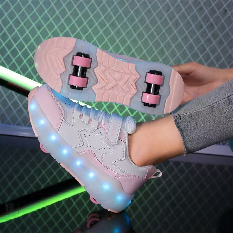 Power Walking Shoes, Rechargeable Luminous Sneakers, LED Lights, Children and Adults, Roller Skates,