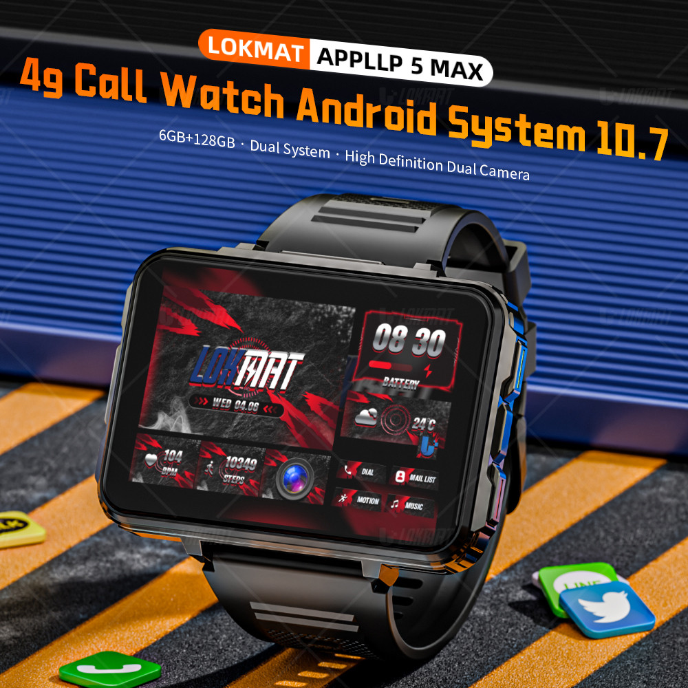Lokmat Appllp 5 Android Watch Phone Square Big Screen Wifi 4g Calls Smartwatches Dual Camera With