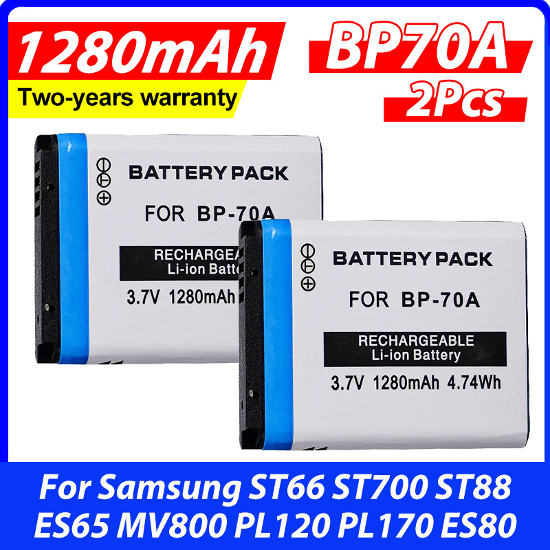 2Pcs 1250mAh BP-70A BP 70A BP70A Li-ion Batteries for Samsung ST66 ST700 ST88 ES65 MV800 PL120 PL170
