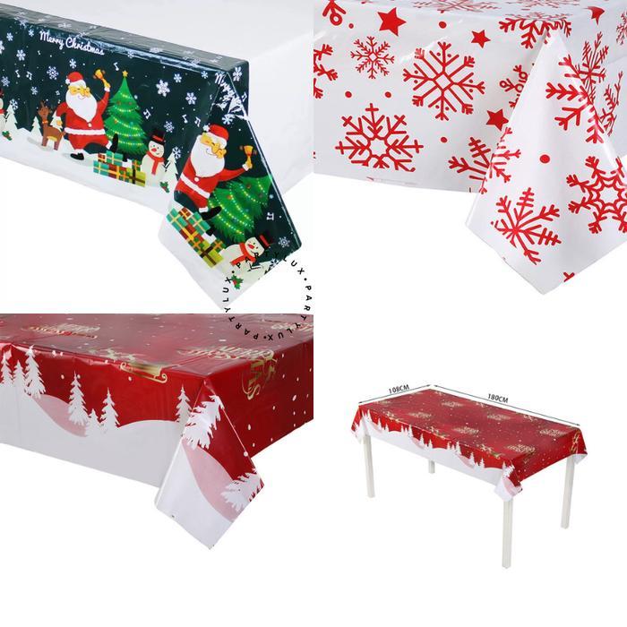 Taplak Meja Natal Plastik Tema Christmas / Taplak Meja Makan Tamu / Dekorasi Natal