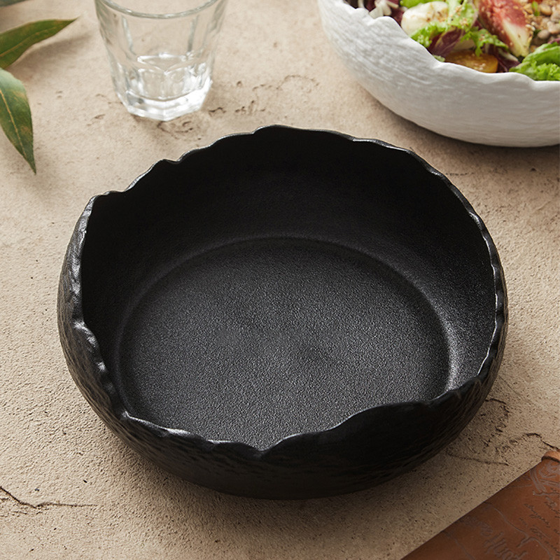 1Pc Irregular Ceramic Deep Salad Plate, Frosted Cold Dish Plate, Fruit Salad Bowl, Creative