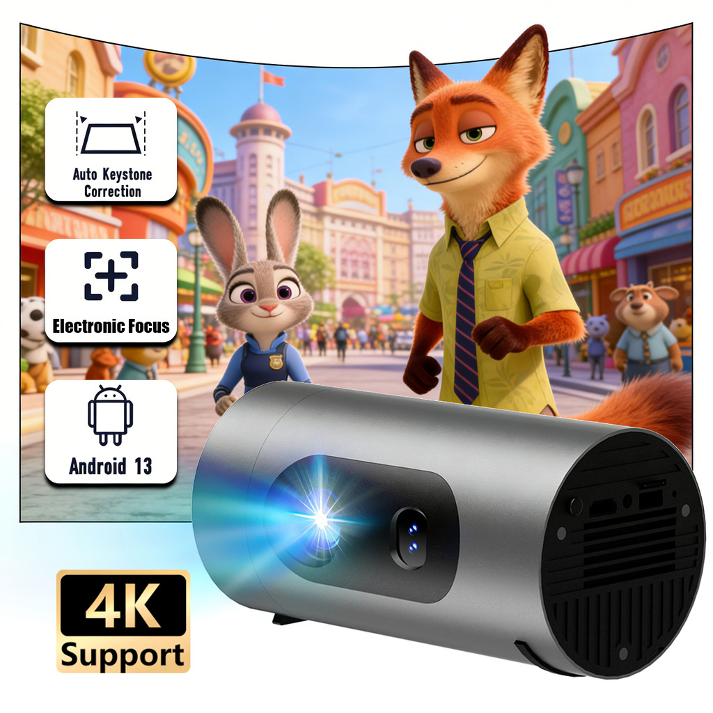 Q8 Android 13 Home Projector WIFI 6 With Speakers Portable Cinema Outdoor Projector Supports Power