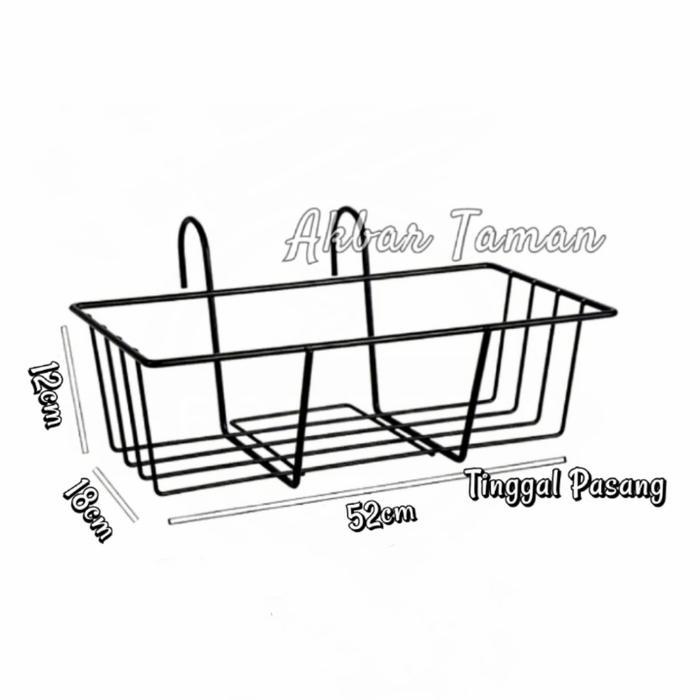 "New" Rak Gantung Besi Untuk Pagar/Balkon + Free Pot Panjang Ukuran 50