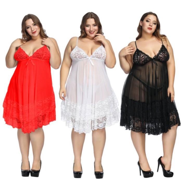 Diskon Lingerie XXL-6XL JUMBO Wanita Sexy Transparan Tanpa Lengan + G String New