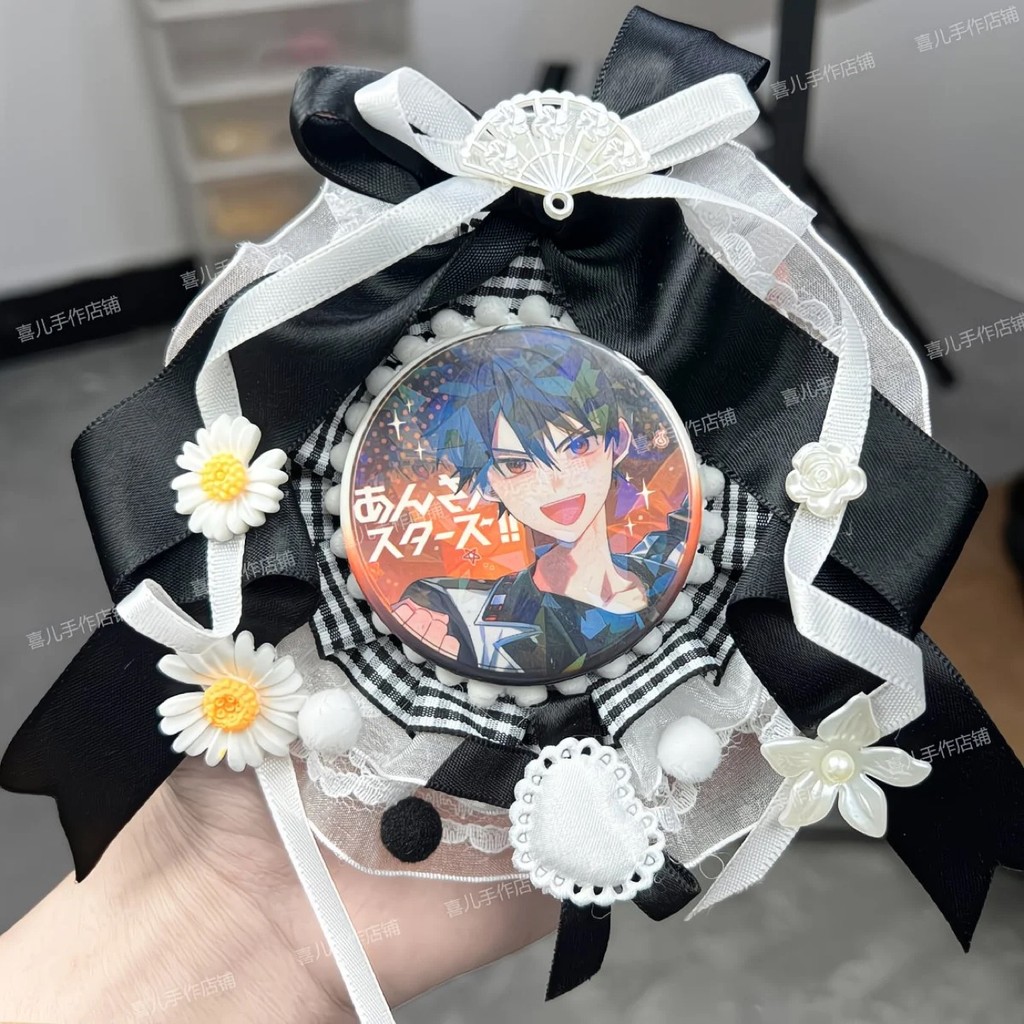 ita bag accessories Cute Plaid Lace Badge Holder Anime Goods Display Handmade DIY Itabag Decoration
