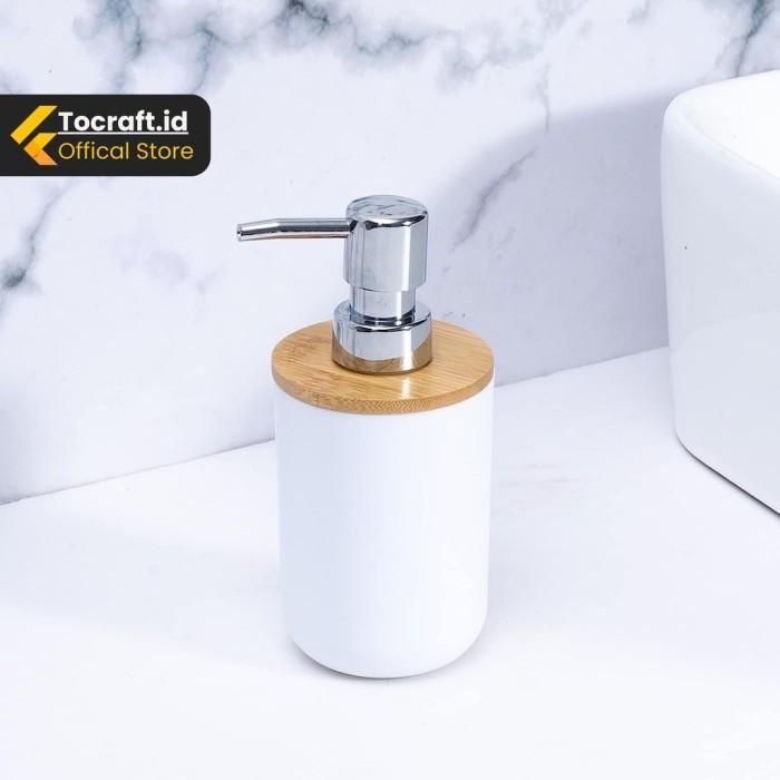 NEWW TCID Dispenser Tempat Sabun Cair Kamar Mandi Aesthetic Putih Bambu