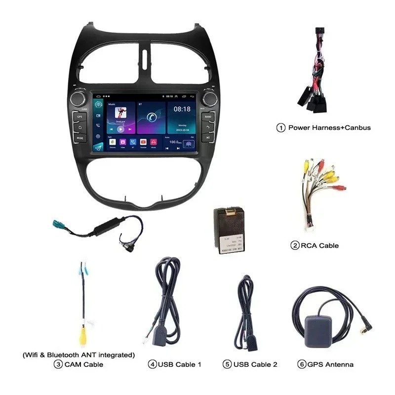 Car Radio Android for Peugeot 206 206CC 206SW 2000 - 2008 Carplay Multimedia 7inch Screen 2Din