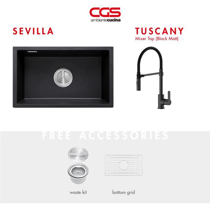 Kitchen Sink Bak Cuci Piring Dapur Granit 1 Lubang CGS SEVILLA Rockgranite Sink - Paket Sink dan