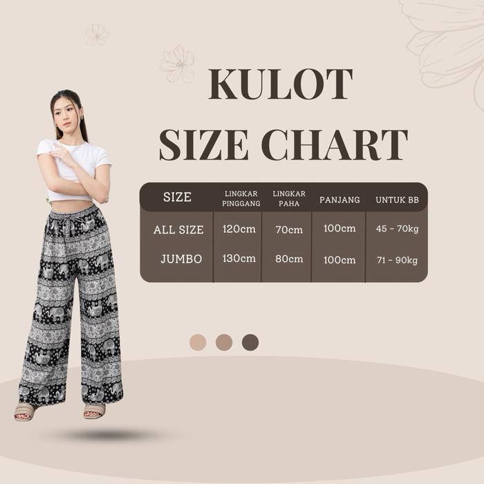 Celana Kulot Wanita Jumbo Rayon Motif Gajah Part 2 Kain Bali Nyaman Panjang All Size & Jumbo Bahan