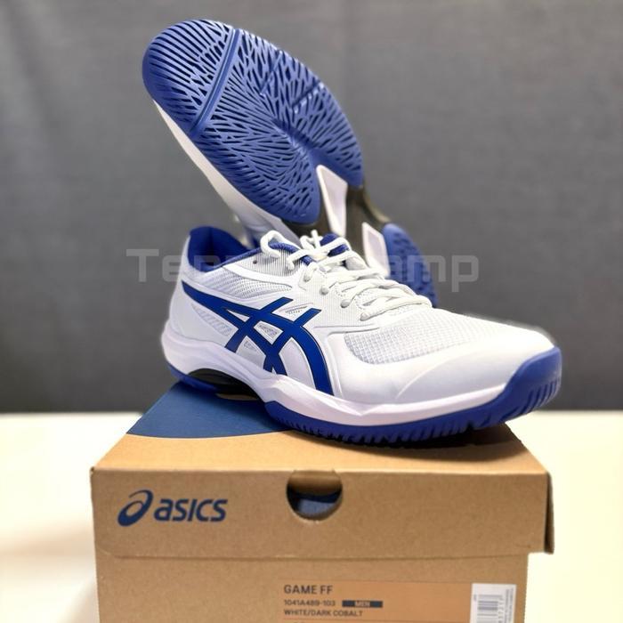 Sepatu Tenis Asics Game FF White Dark Cobalt Men/Tennis Shoe Asics Game FF Original
