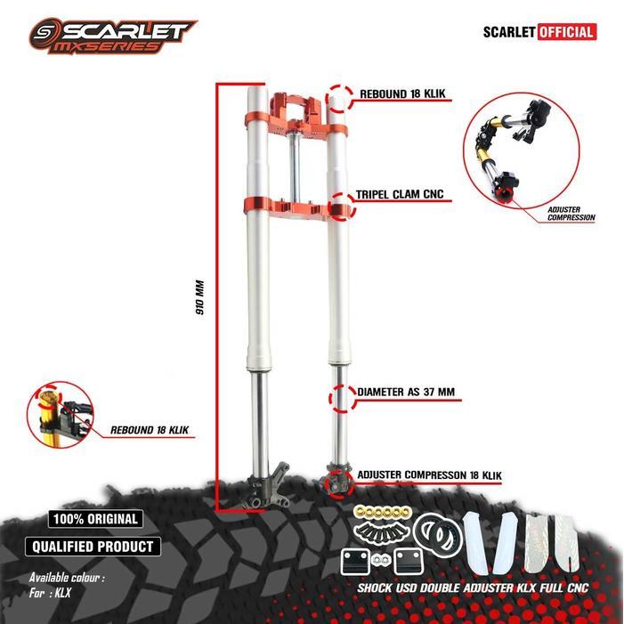 SCARLET RACING Shock USD Double Adjuster Motorcycle KLX FULL CNC - Black/Red
