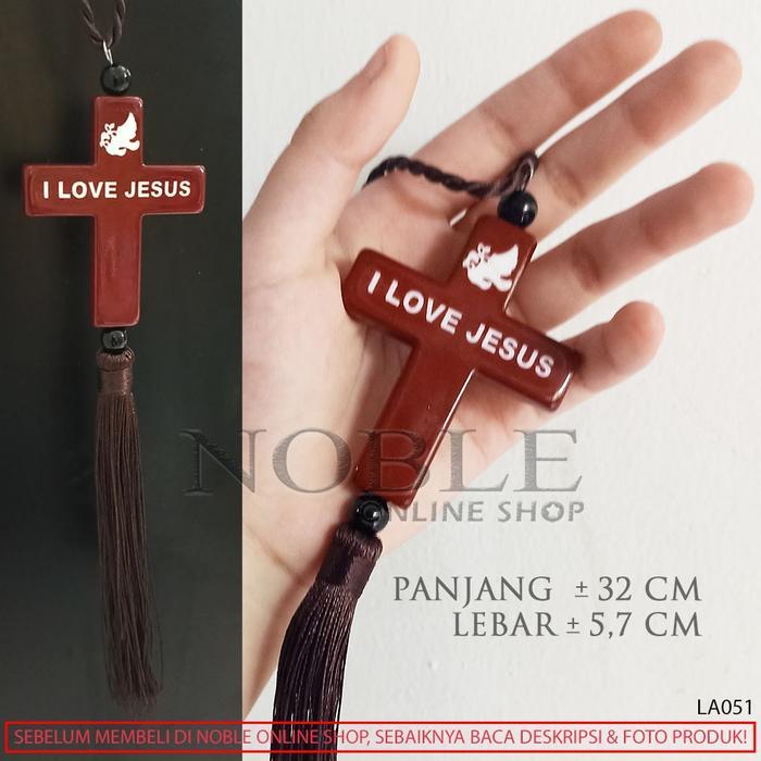 Gantungan Kayu Salib I Love Jesus Hiasan Rohani Cantik Car Mobil Spion Kristen Katolik Rosario