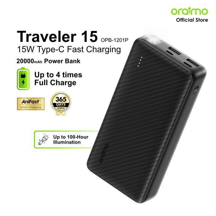 Oraimo Powerbank Traveler 15 Real Capacity 20000Mah Opb-1201P 15w Type C Fast Charging 2 Input 3