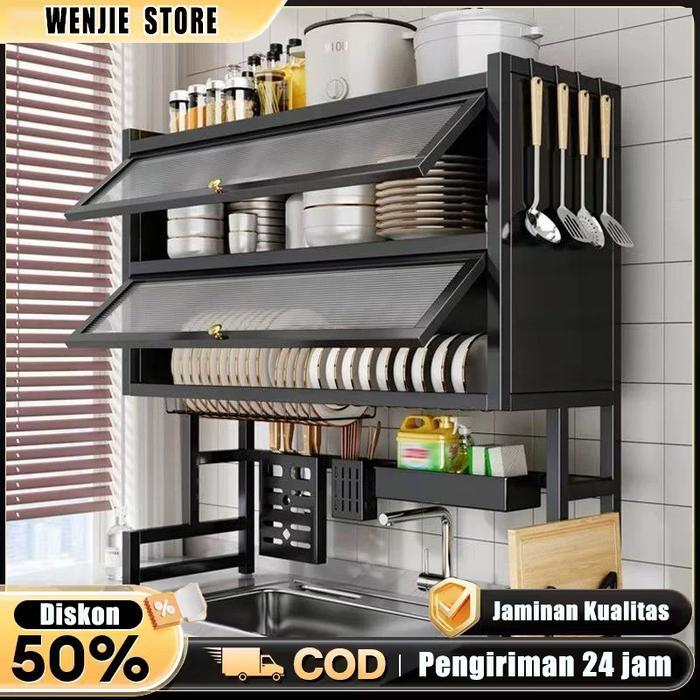 Rak Piring Wastafel Stainless/Rak Piring Tertutup/Rak Piring Minimalis/Rak Piring Stainless/Lemari