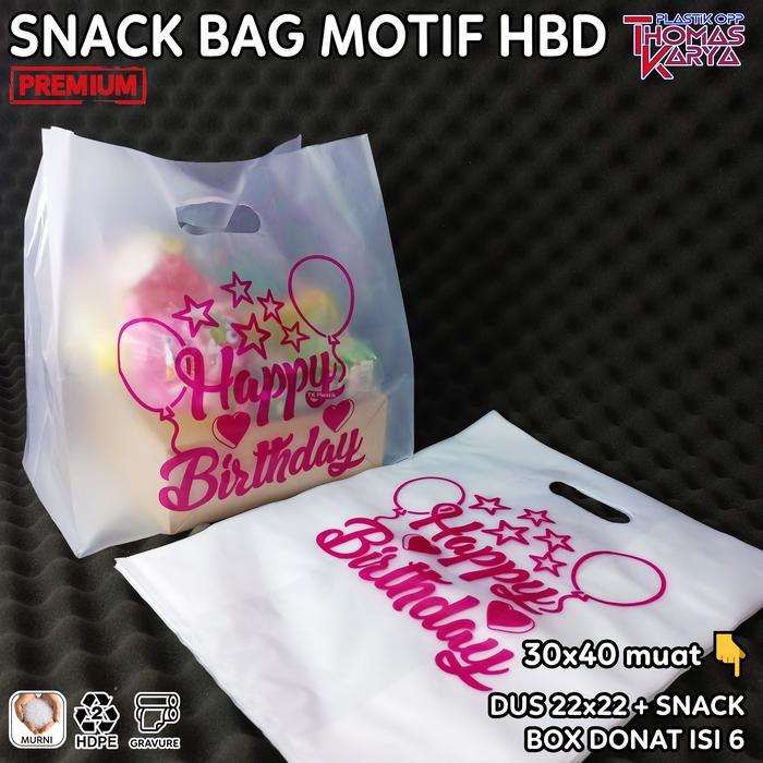 Plastik Dove 30X40 Motif Happy Birthday Pink Isi 50 Kantong Snack Ultah / Box Donat Isi 6 / Tas