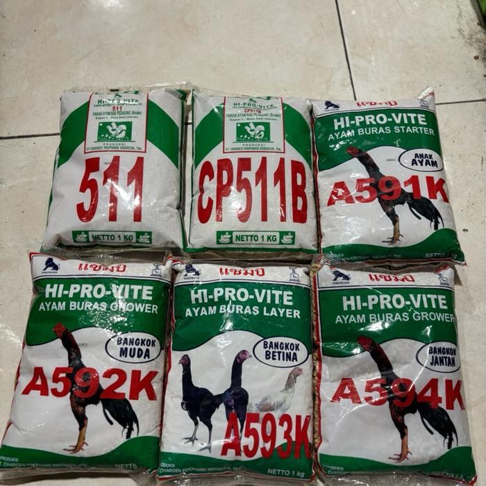 VOER PUR AYAM HI PRO VITE PAKAN AYAM BERKUALITAS 511k, cp 511, 591, 592, 593, 594 ASLI KEMASAN