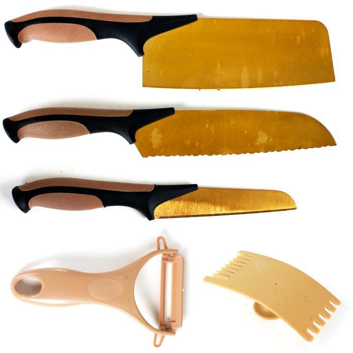 New Pisau Dapur Set Rose Gold Stainless Steel 5 in 1 Serbaguna Untuk Dapur