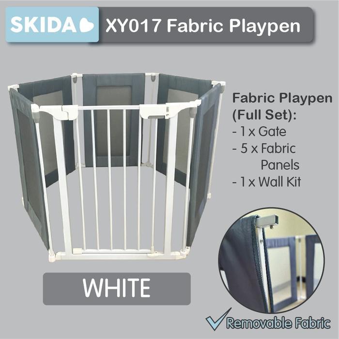 PET FENCE / KANDANG PAGAR ANJING / PAGAR PEMBATAS ANJING /PAGAR KUCING - WHITE + FABRIC