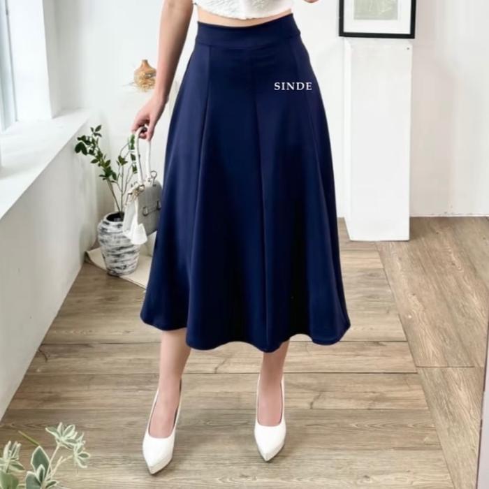 Eleganze-Audy Midi Korean Skirt-Rok Scuba Wanita Anti Kusut 7/8 Jumbo Nyaman Dewasa Karet outfits