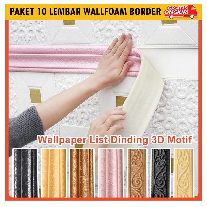 Paket 10 Lembar Wallborder Foam 3D Walpaper List Foam Stiker Dinding List dinding 3D 1.15 Meter Biru