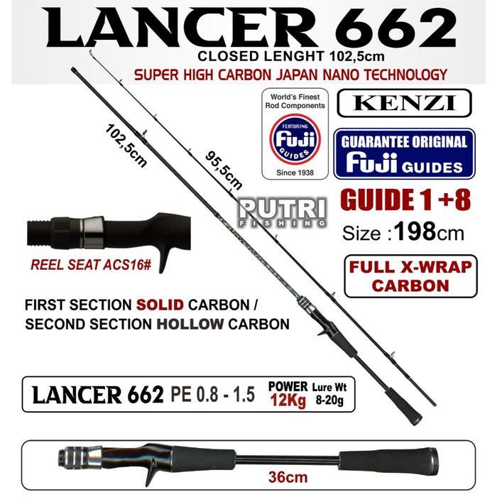 JORAN KENZI LANCER 662 BC Solid X-Wrap Carbon Fuji Guides 198 cm PE 0.5-1.2 PE0.8-1.5 PE 1-2 Baitcas