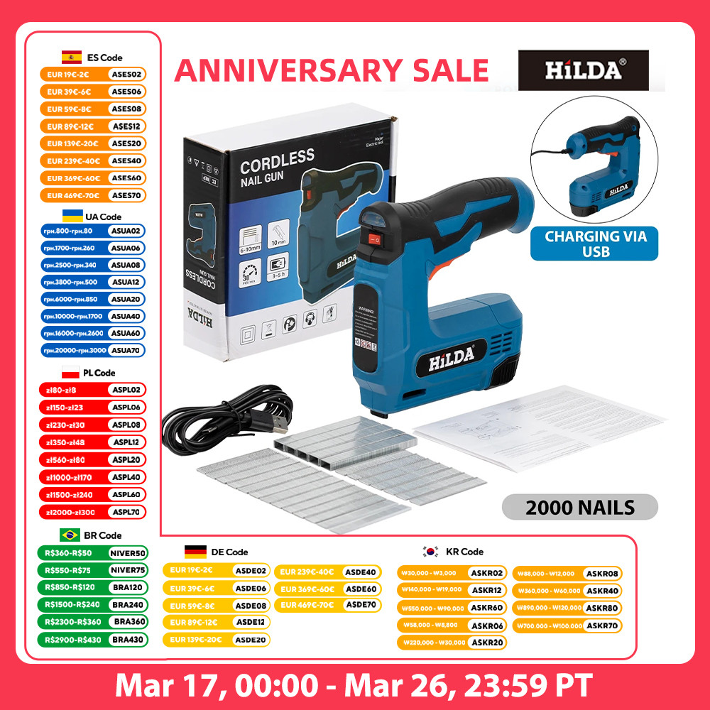 HILDA Wooden Frame Stapler Pneumatic Nail Gun Furniture Pneumatic Gun Home DIY 2000 Stapler Power To