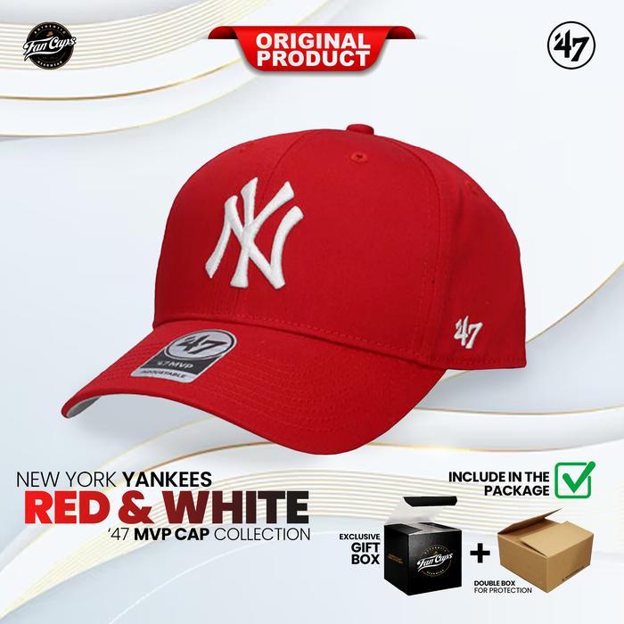 Topi 47 Original MLB New York Yankees MVP warna Merah Putih FREE GIFT BOX