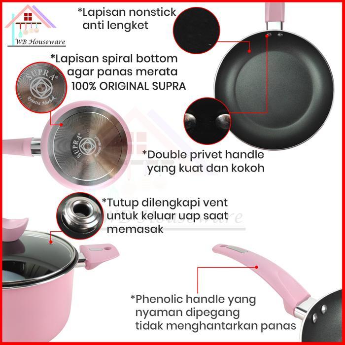 Panci Set Supra 9Pcs Cookware Set Renatta Moelek / Wajan Penggorengan Anti Lengket Chef Renata Pink