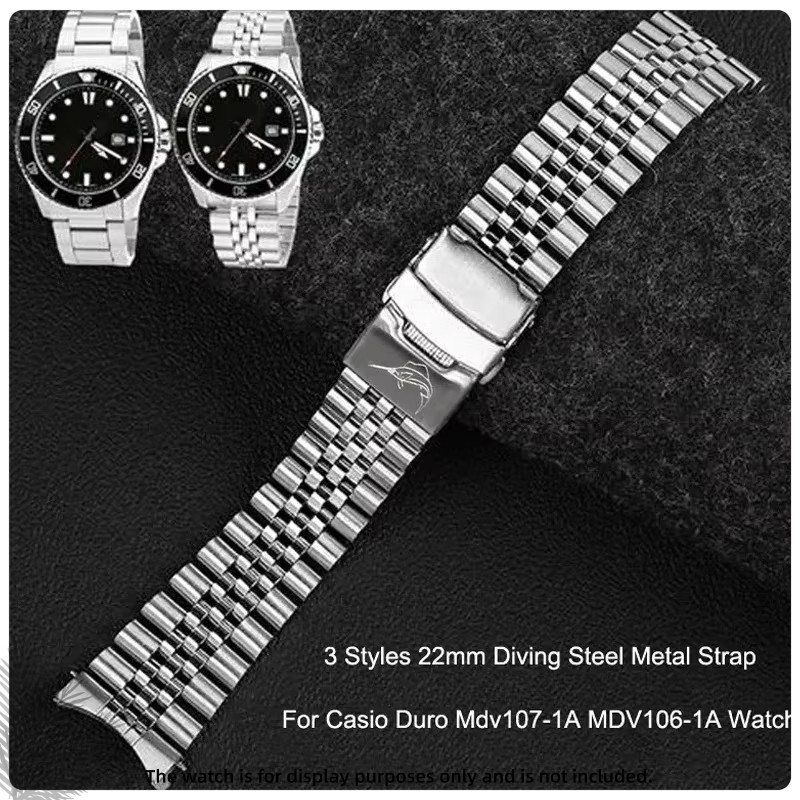 For Casio Duro Swordfish MDV-106/MDV-107 - 22mm Luxury Stainless Steel Dive Replacement Strap
