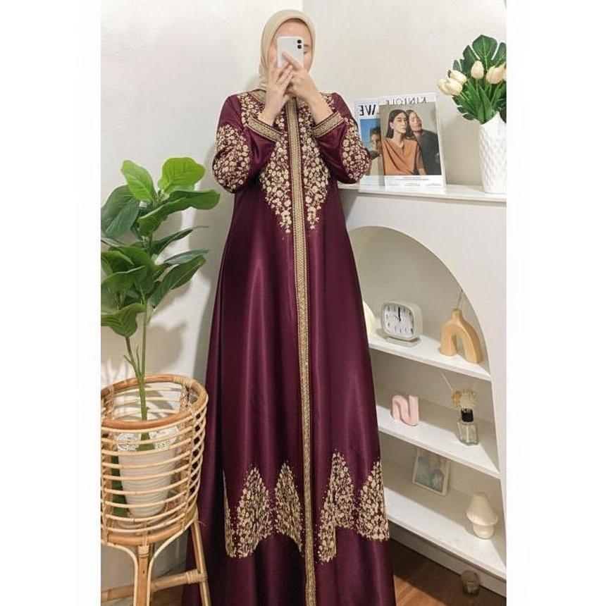 Gamis Pesta Bordir Sulam Bunga Cantik //Dress Muslim Elegan Pasti Diskon