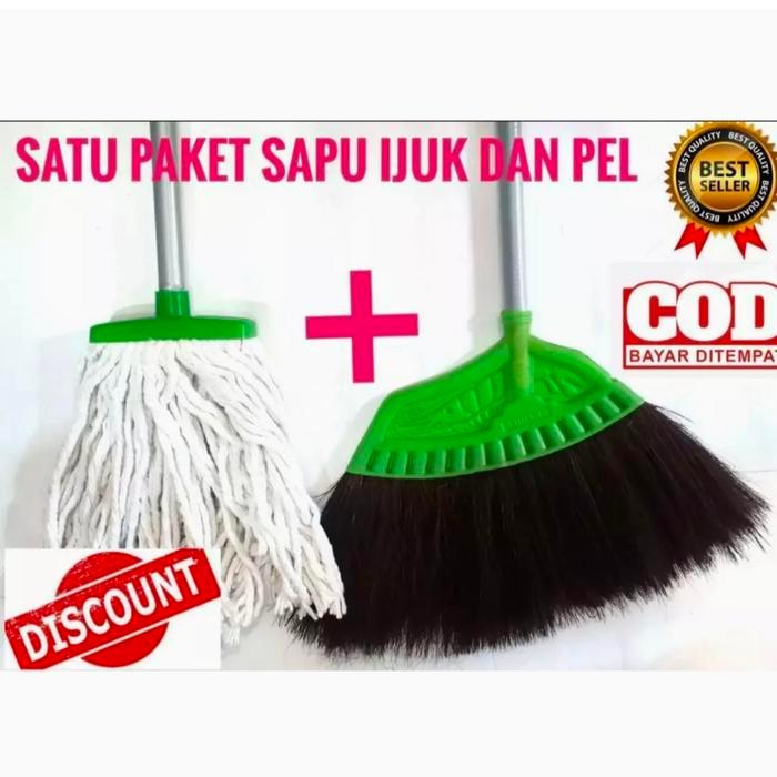 paket sapu ijuk + pel gagang