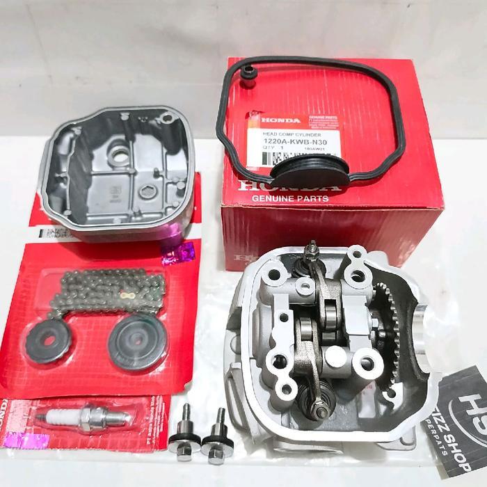 Cylinder Blok head Komplit+Rantai Keteng, Busi Untuk tipe motor Honda Revo absolute, Revo 10 Karbu,