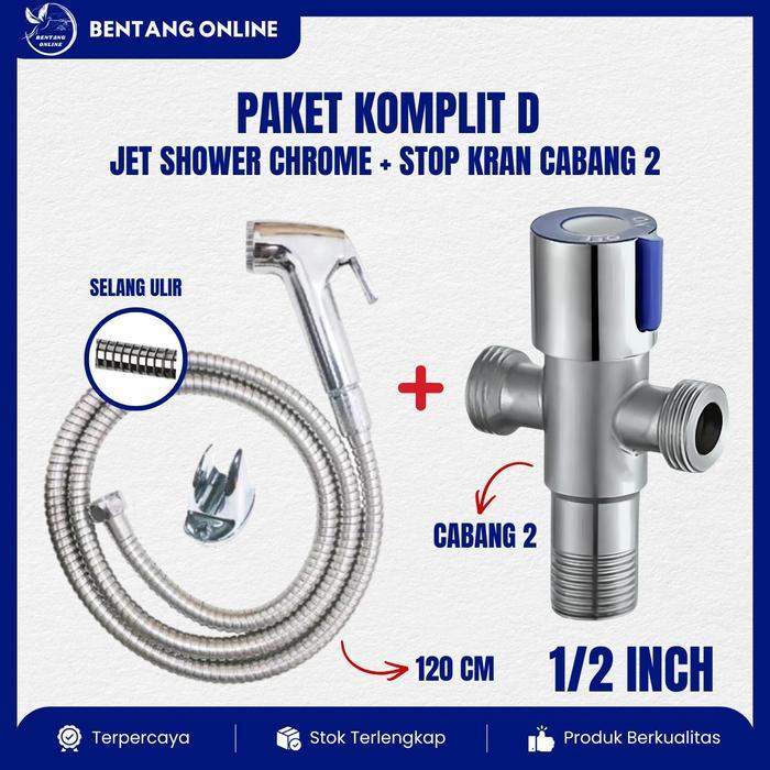 Toto - Jet Shower Closet Set Stop Kran Cabang 2 Paket Komplit D Toilet Duduk Bidet Chrome Cebok