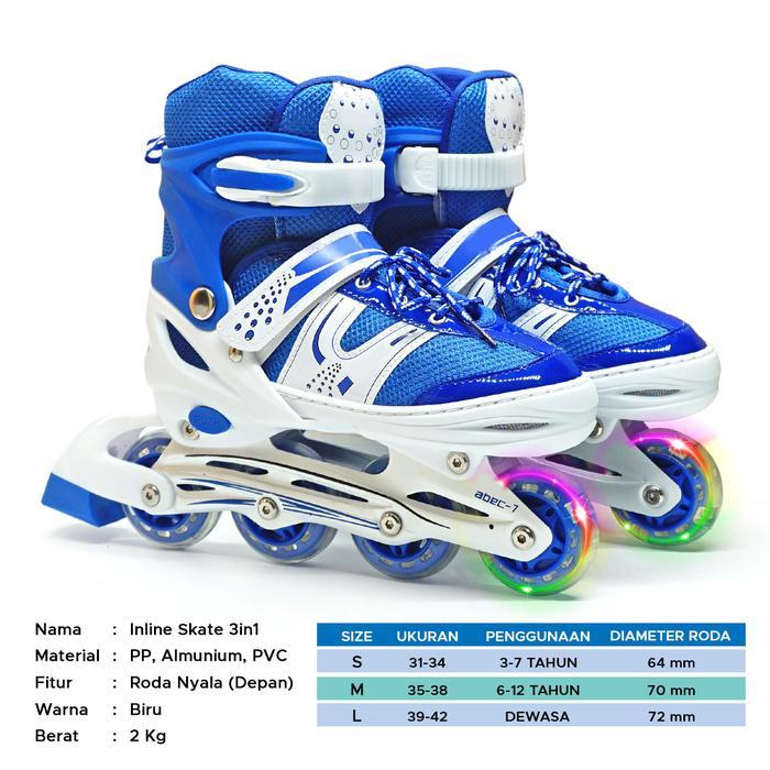 Ready Sepatu Roda Roller Roda Pvc Led Inline Skate 3In1 Anak Dewasa Free Tas Dan Kunci Peralatan