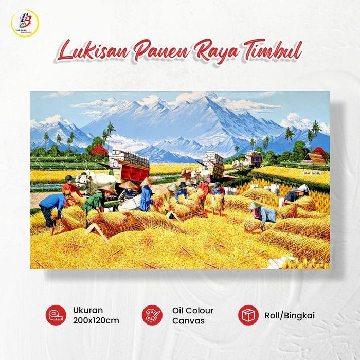 lukisan panen padi timbul lukisan pemandangan lukisan panen raya