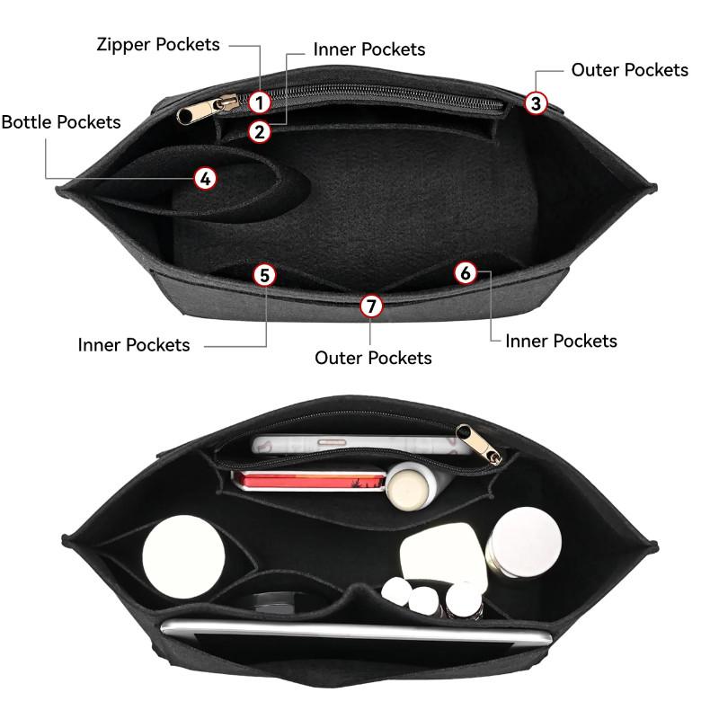 Felt Insert Bag Fits For Longchamp Handbag Liner Bag Felt Cloth Makeup Bag Support Travel Portable