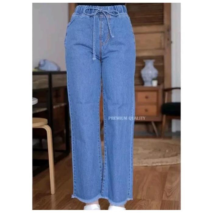celana kulot rawis jeans / kulot jeans pinggang karet rawis / kulot jeans snow tali serut