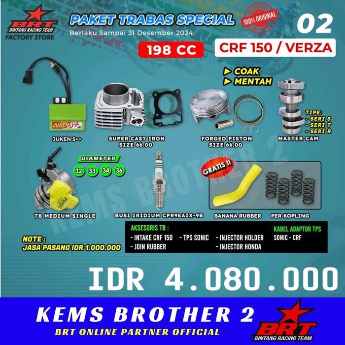 PAKET BORE UP CRF BRT 200 CC DAN 210CC ORIGINAL BRT Free Ganjelan Klep - PISTON 66 COAKAN, CAM T1 TB
