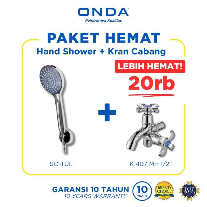 [] ONDA PAKET HEMAT Hand Shower Set dan Kran Shower 2 Cabang - Hand Shower SO TUL + Kran Cabang K