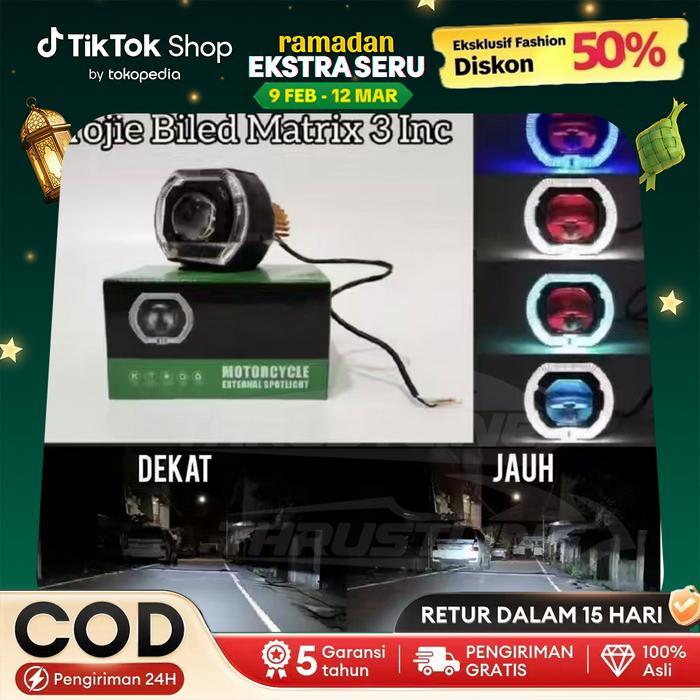 Lampu Tembak Projie Biled Matrix 3 Inch High Low Beam Flat Cut Anti Silau, Body Hitam + Kipas