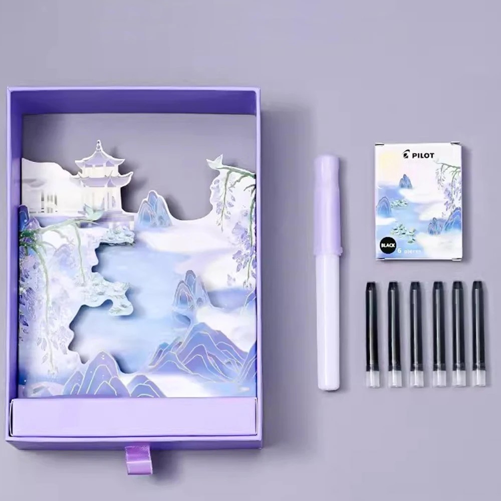 Japan Pilot KaKuno Fountain Pen Colored Glaze Blue Limited Gift Box Set Student School Supplies