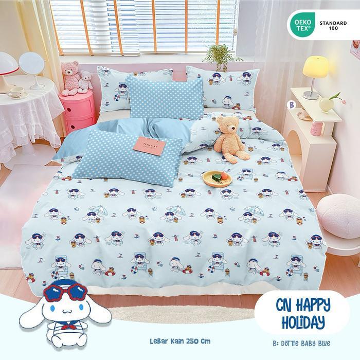 sprei katun lokal motif cinnamoroll esra star biru pink bantal guling - cinamorol