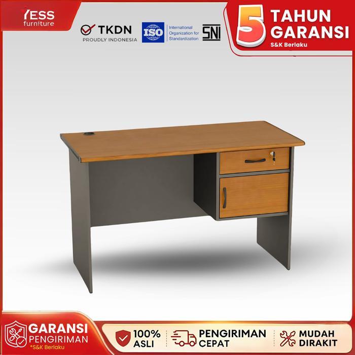 meja kantor meja kerja kayu 1/2 biro 1 laci 1 loker teakwood black pvc mv 501